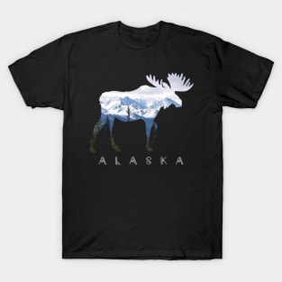 Alaska Day Moose Snowy Mountain Alaskan Tourist Or Resident T-Shirt